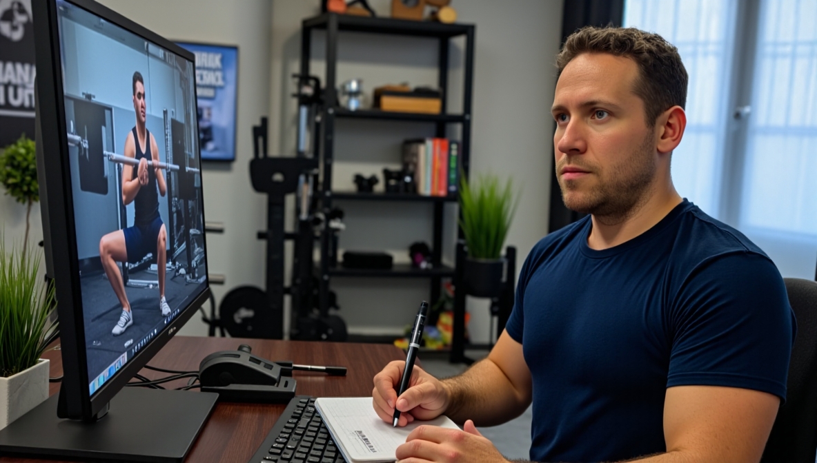 Alexander Engel bei der Videoanalyse (KI-generiertes Bild)
